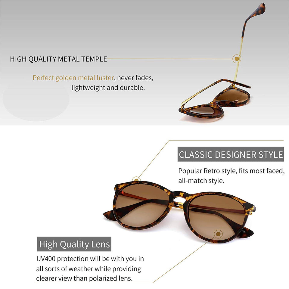 SUNGAIT Vintage Round Sunglasses for Women Classic Retro Designer Style