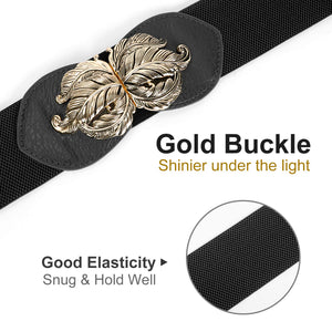 Cinch Gold Leaf Buckle Belt Wide Elastic Waist Belt Retro Stretch Dress Waistband For Women Ladies By JASGOOD