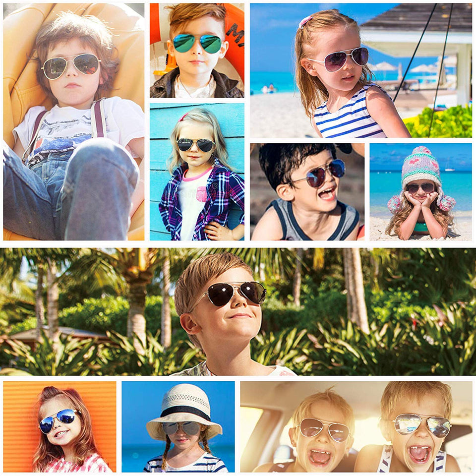 Aviator Sunglasses for Kids Girls Boys Children, Small Face Eyewear for Age 3-12, UV Protection, with Case, Lightweight