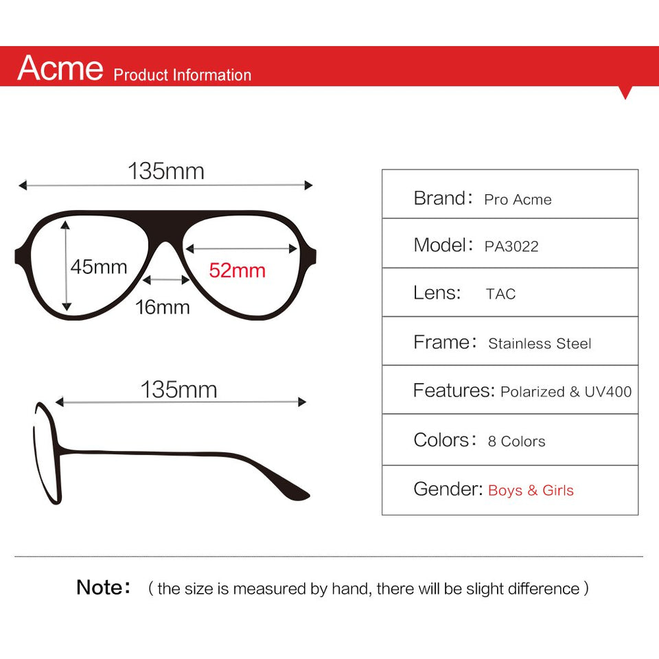 Pro Acme Small Polarized Aviator Sunglasses for Kids and Youth Age 5-18
