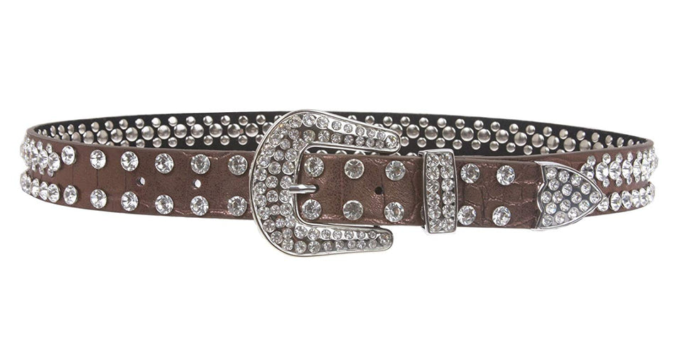 Kids 1 1/16" (27 mm) Western Cowgirl Rhinestone Studded Skinny Belt