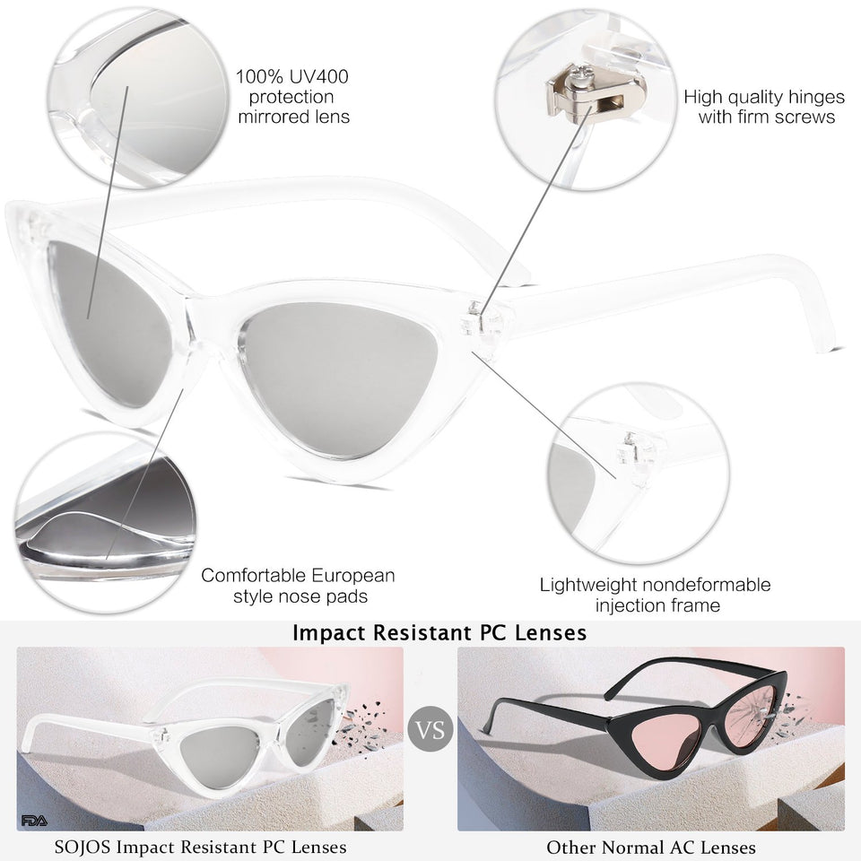 SOJOS Retro Vintage Narrow Cat Eye Sunglasses for women Clout Goggles Plactic Frame Cardi B