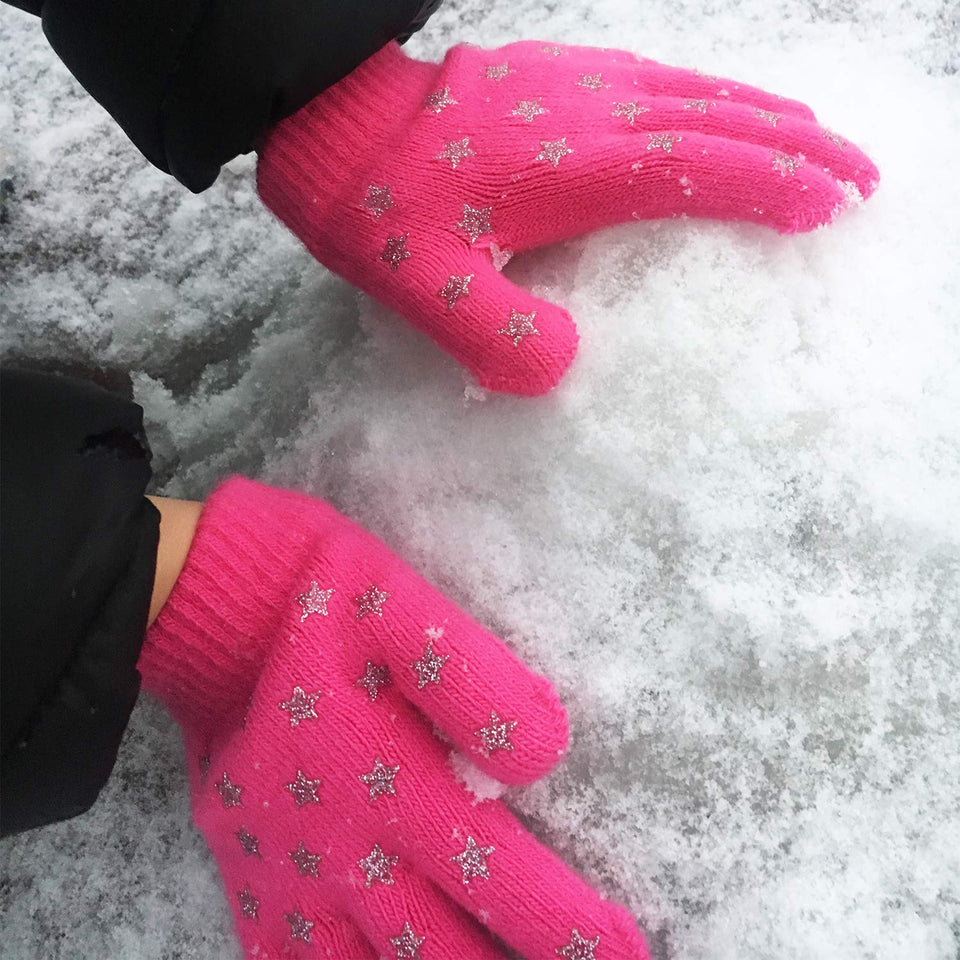 EvridWear Boys Girls Magic Stretch Gripper Gloves 3 Pair Pack Assortment, Kids One Size Winter Warm Gloves Children